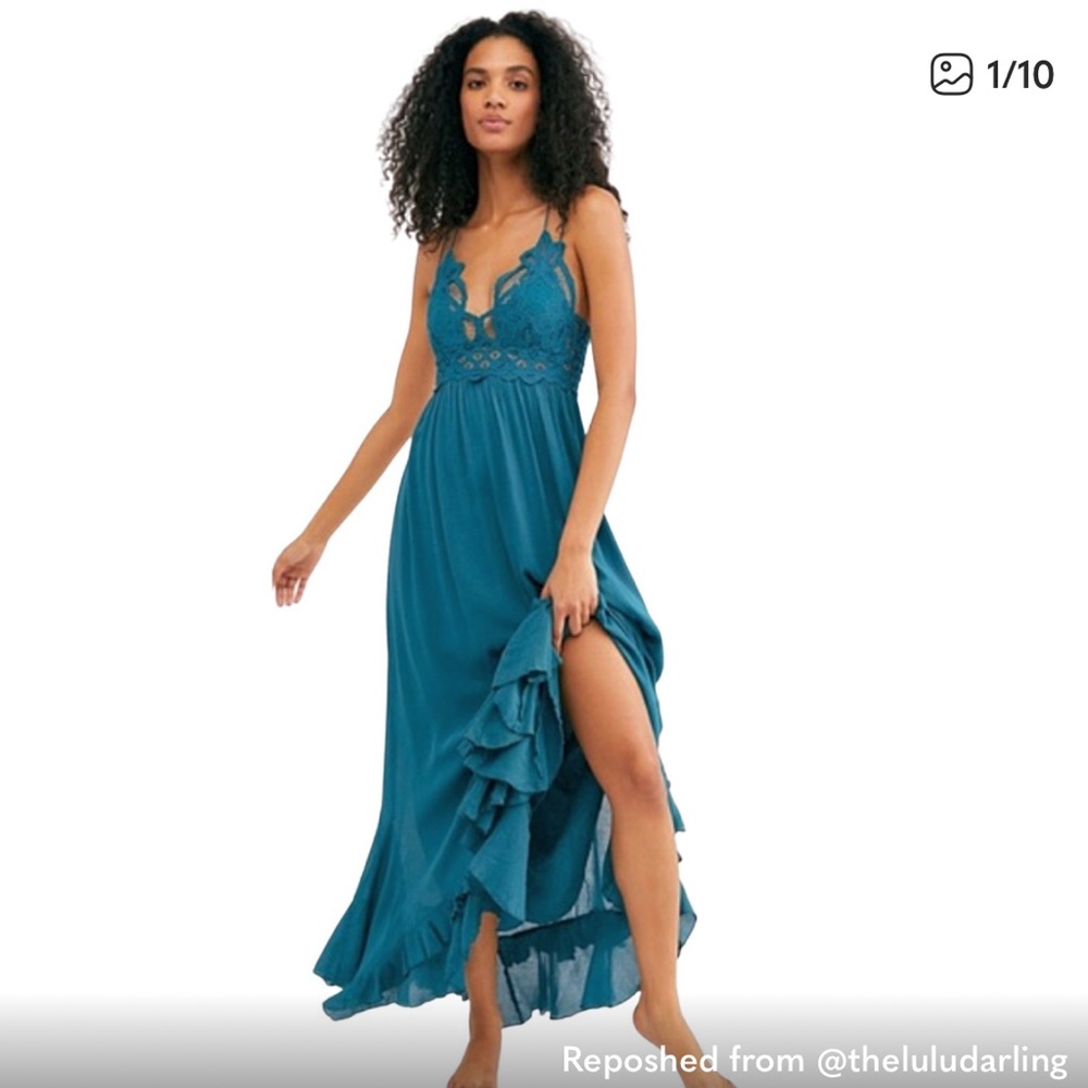 Free People Adella Teal Lace Maxi Dress